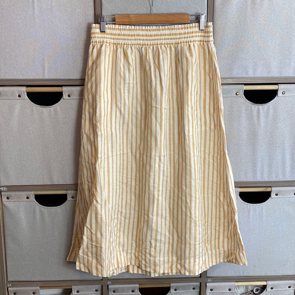 Madewell smocked waist striped linen blend midi skirt - Picture 2 of 5